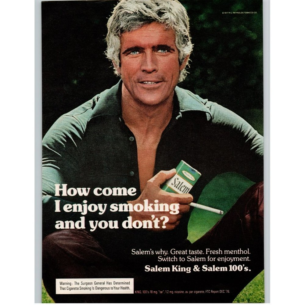1977 Salem Cigarettes Vintage Print Ad Enjoy Smoking Rugged Man Blue Eyes